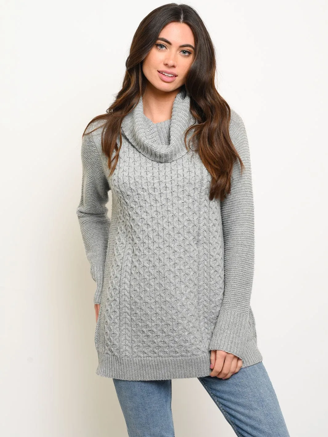 WOMEN'S LONG SLEEVE TURTLE NECK KNIT PULLOVER SWEATER