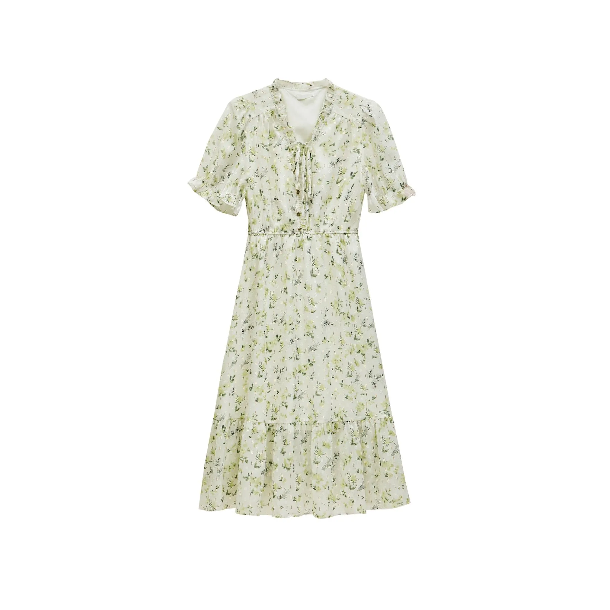 Women's Ruched Dress with Stunning Floral Print and Ruffle Accents