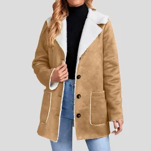 Women's Winter Jacket Plus Size Fleece Lined Jackets Streetwear 2024 Suede Coats Warm Notch Lapel Outerwear With Big Pockets