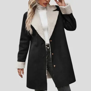 Womens Winter Suede Leather Jacket Plus Size Fleece Lined Warm Lapel Outerwear Vintage Leather Anoraks Trench Coats For Women