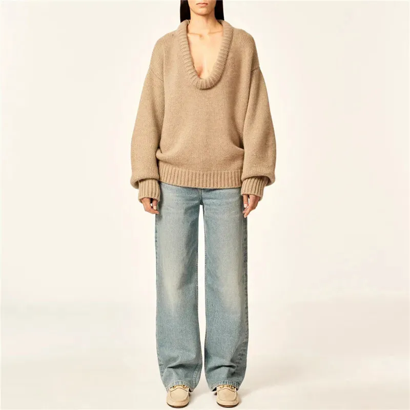 Y2K Deep U Neck Sweater