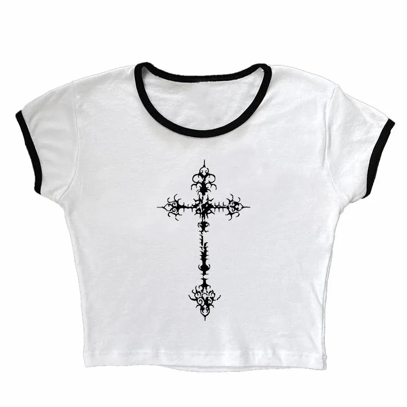 Y2K Gothic Grunge Punk Aesthetic Print Lace Camisole Top