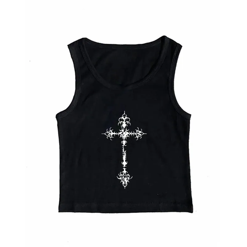Y2K Gothic Grunge Punk Aesthetic Print Lace Camisole Top