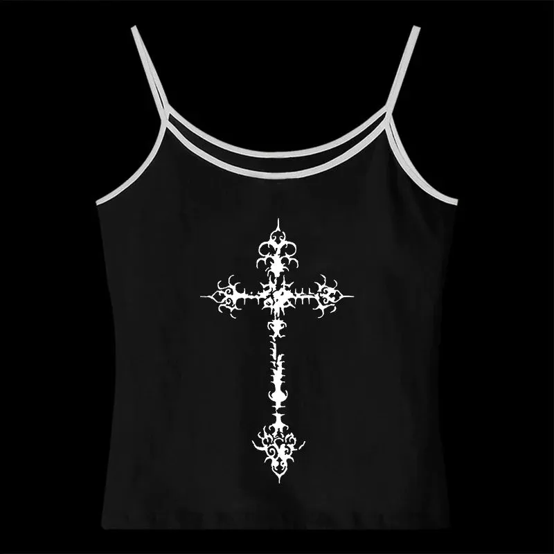 Y2K Gothic Grunge Punk Aesthetic Print Lace Camisole Top
