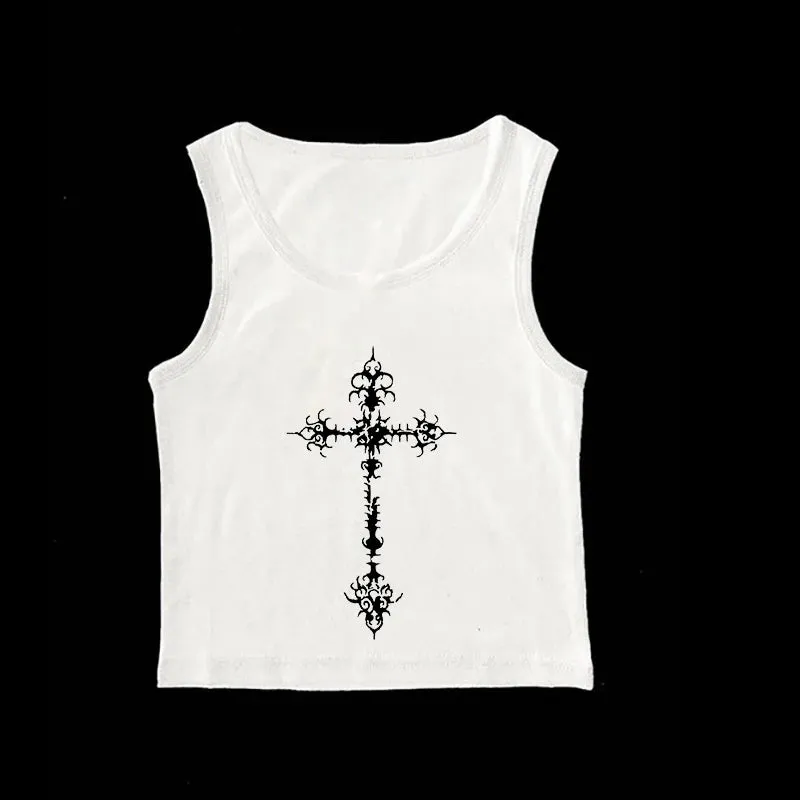 Y2K Gothic Grunge Punk Aesthetic Print Lace Camisole Top