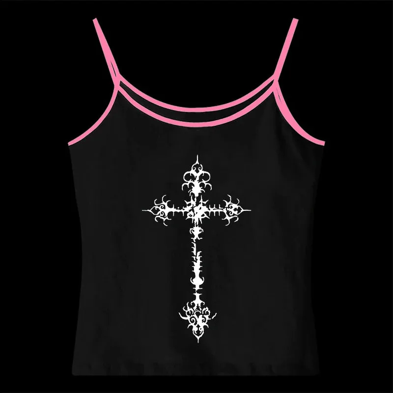 Y2K Gothic Grunge Punk Aesthetic Print Lace Camisole Top