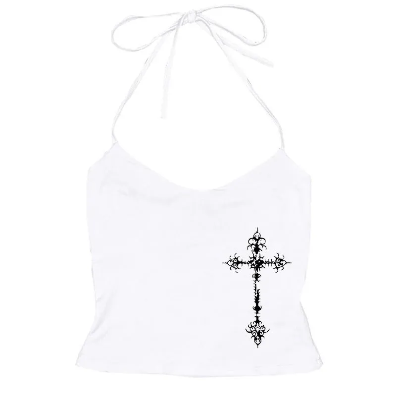 Y2K Gothic Grunge Punk Aesthetic Print Lace Camisole Top