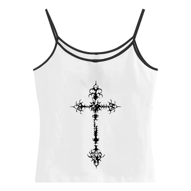 Y2K Gothic Grunge Punk Aesthetic Print Lace Camisole Top