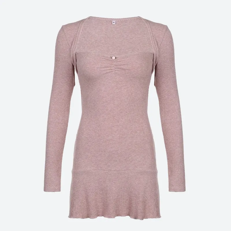 Y2K Pink Ribbed Mini Dress