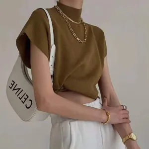 Yellow High Neck Short Sleeves Top