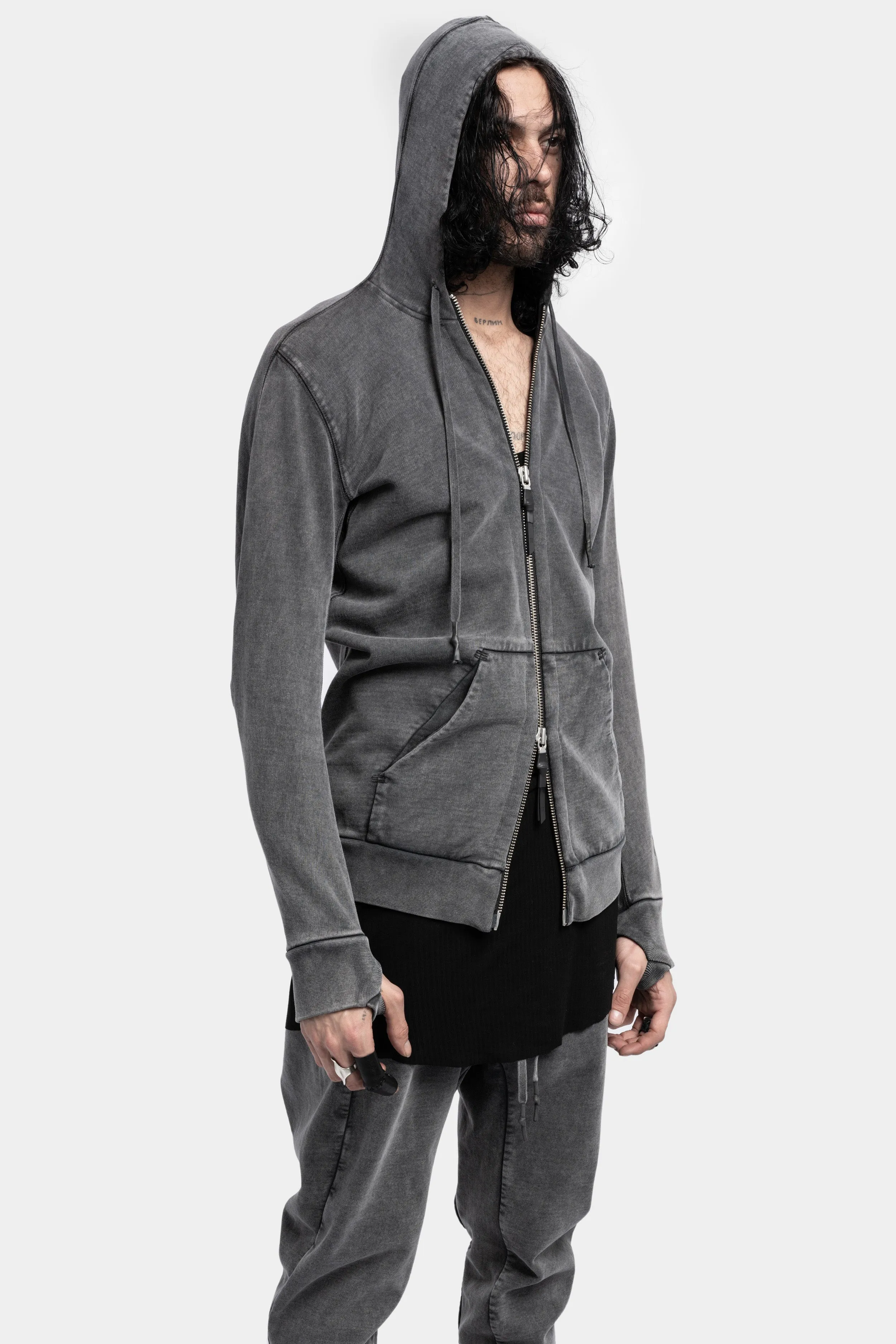 Z2B - Hooded zip up sweater, Acid grey