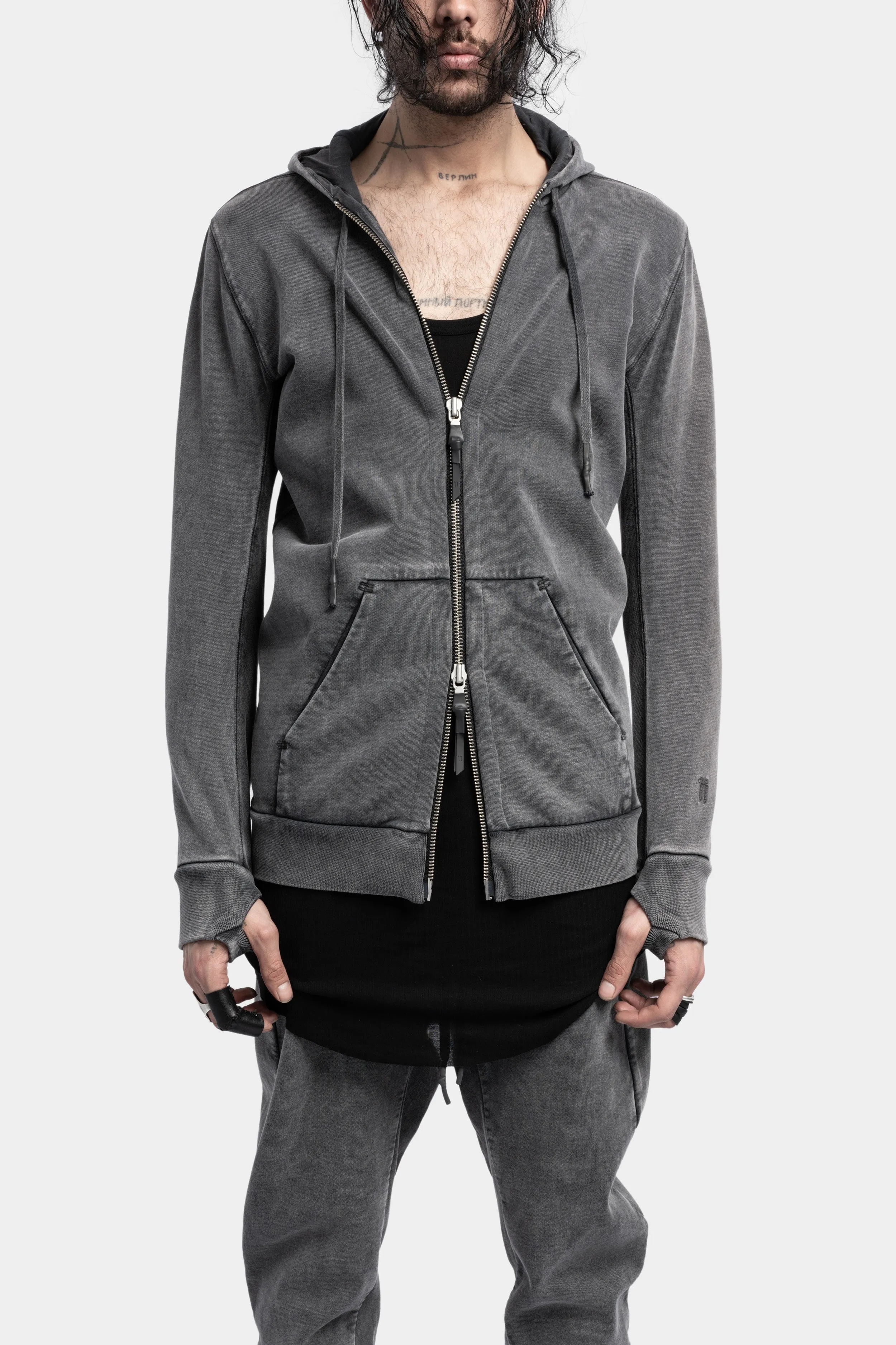 Z2B - Hooded zip up sweater, Acid grey