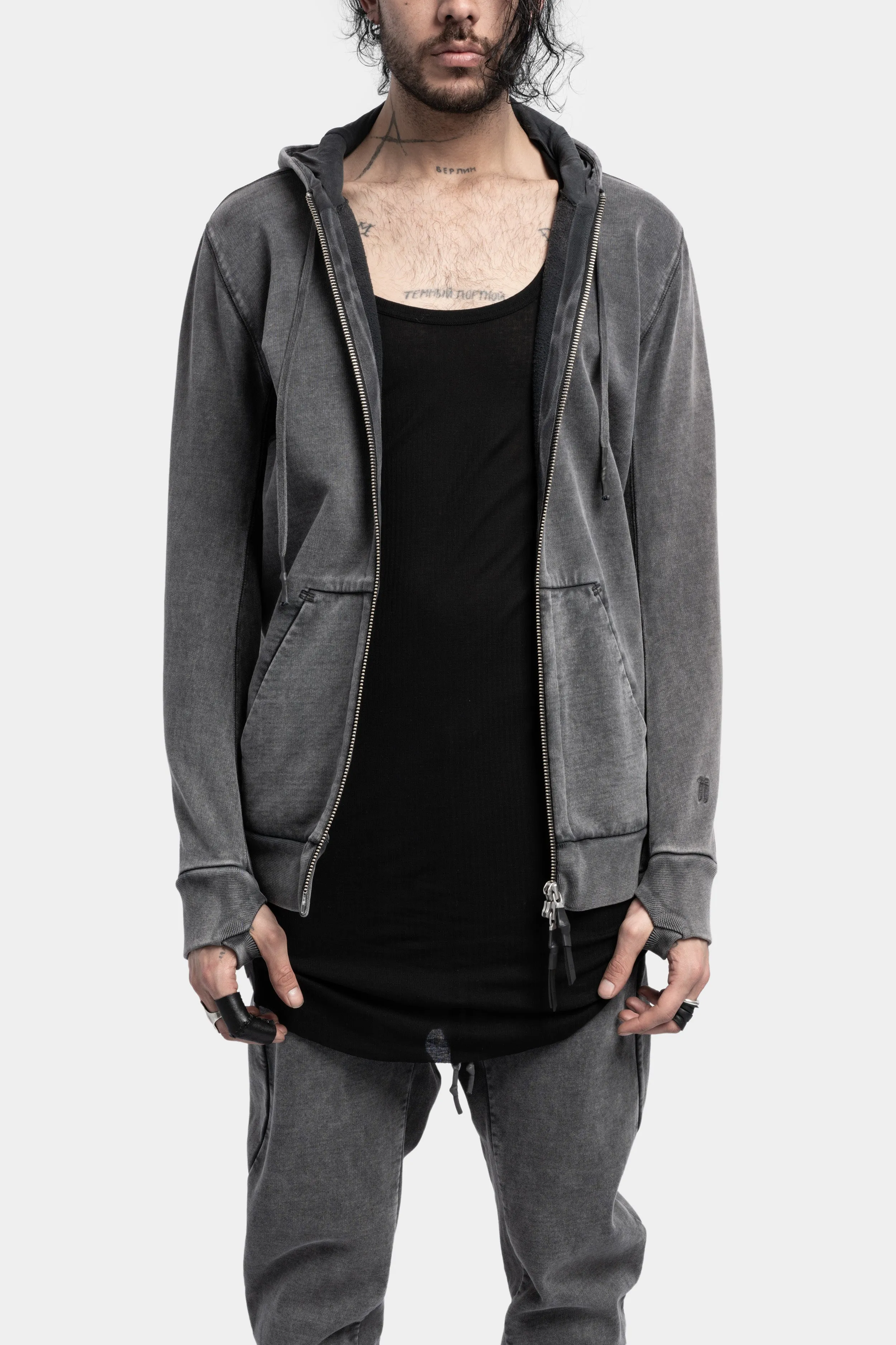 Z2B - Hooded zip up sweater, Acid grey