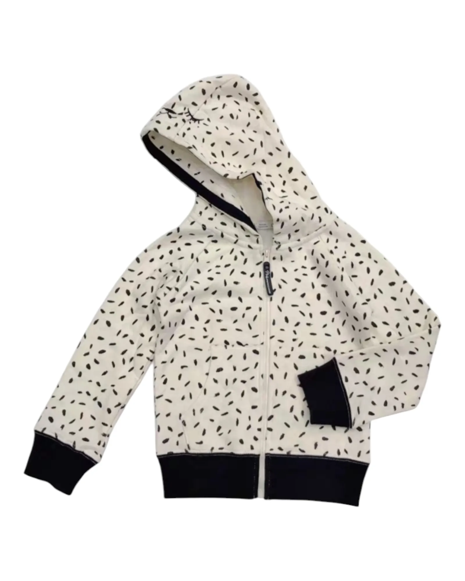 Zip-Up Hooded Jacket with Black and White Pattern
