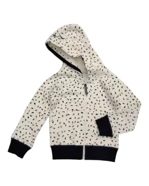 Zip-Up Hooded Jacket with Black and White Pattern