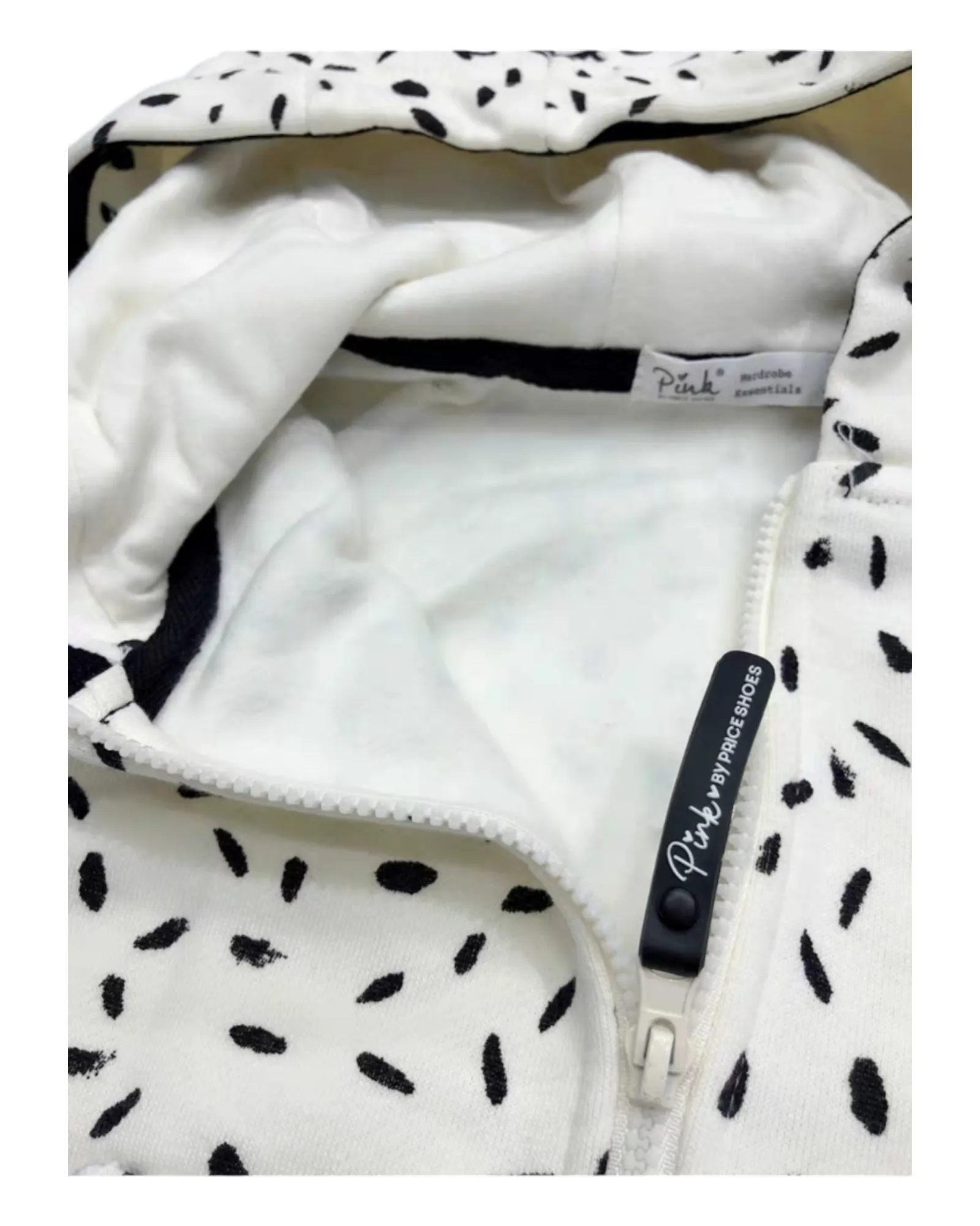 Zip-Up Hooded Jacket with Black and White Pattern