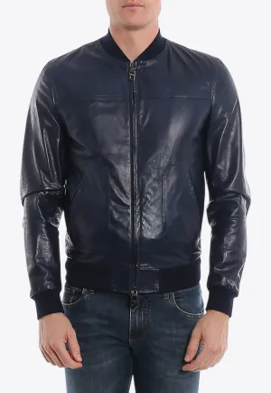 Zip-Up Nappa Leather Bomber Jacket