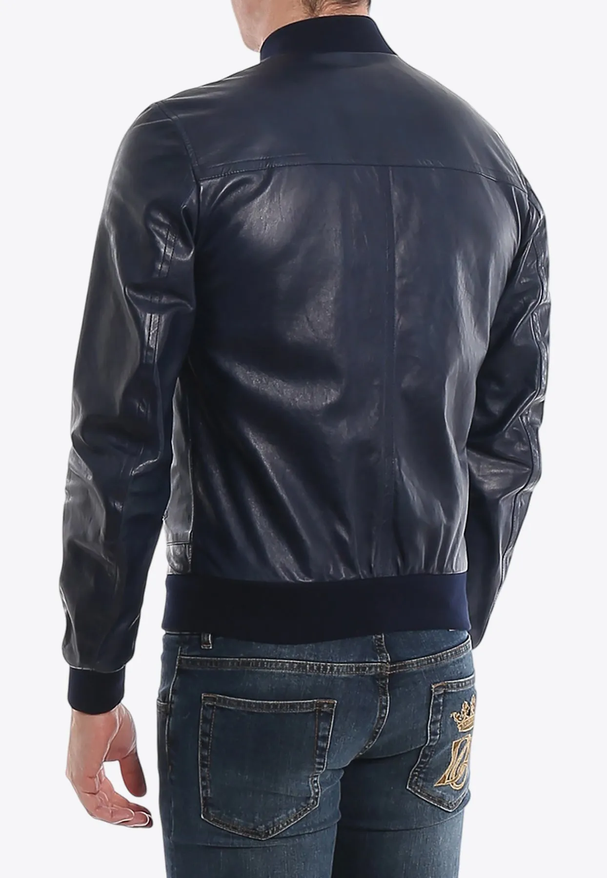 Zip-Up Nappa Leather Bomber Jacket