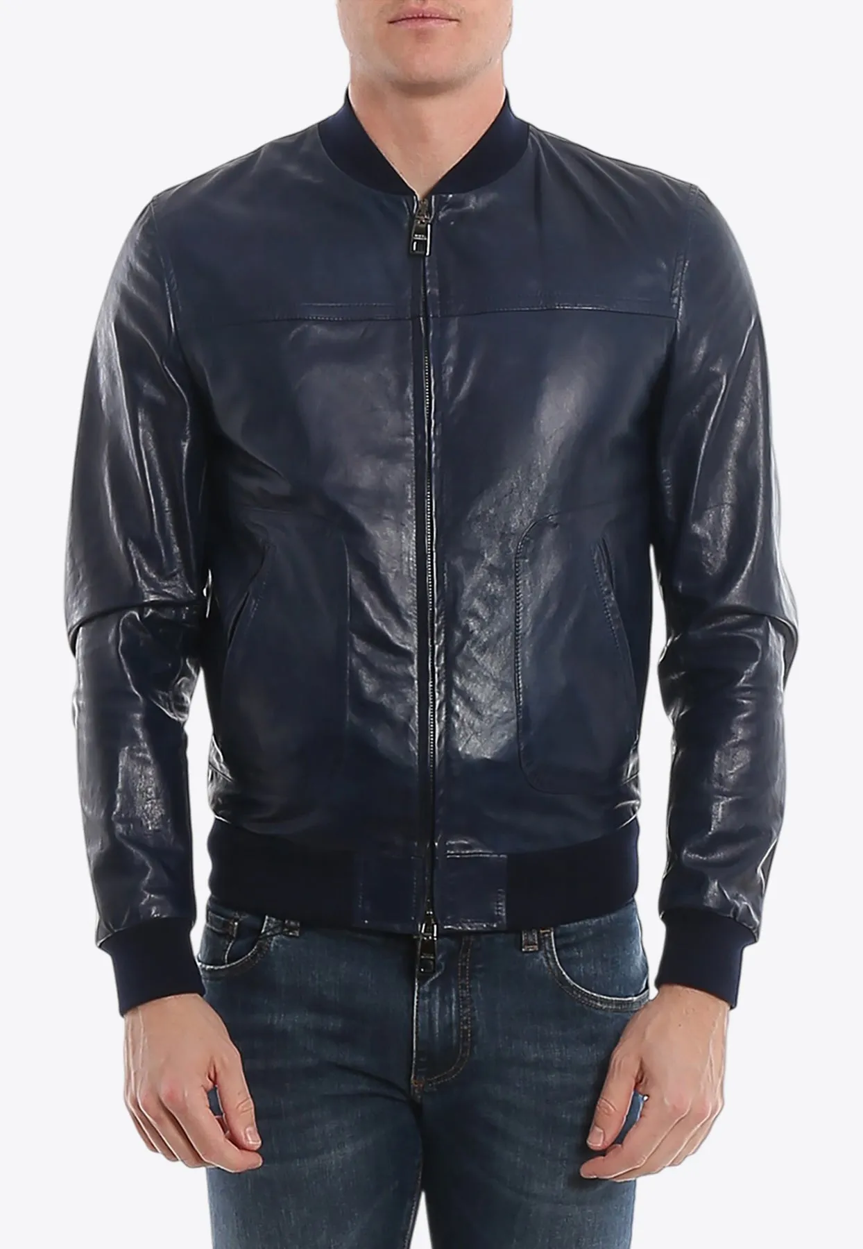 Zip-Up Nappa Leather Bomber Jacket